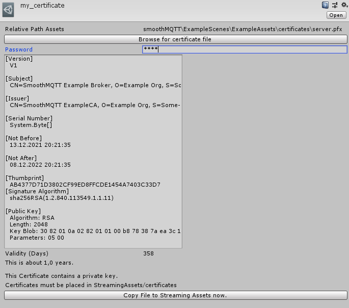 Public/Private certificate with password
